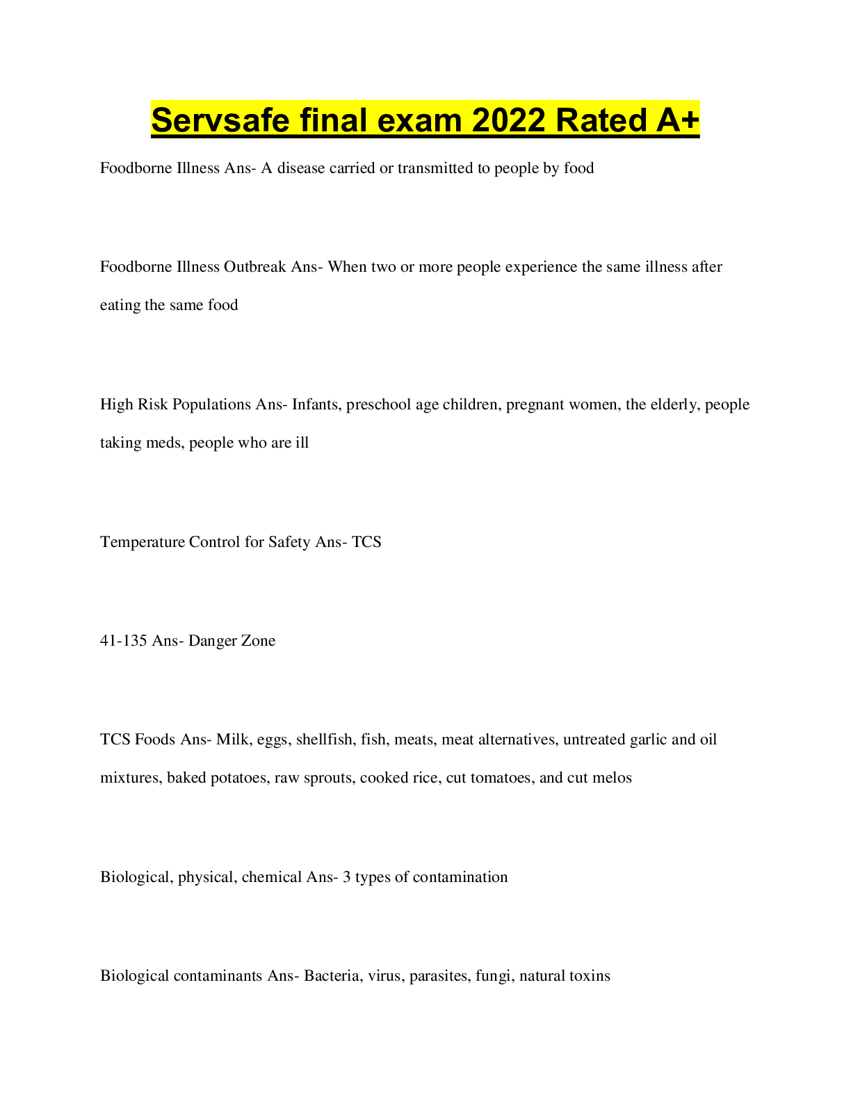 Preview image for Servsafe final exam 2022 Rated A+